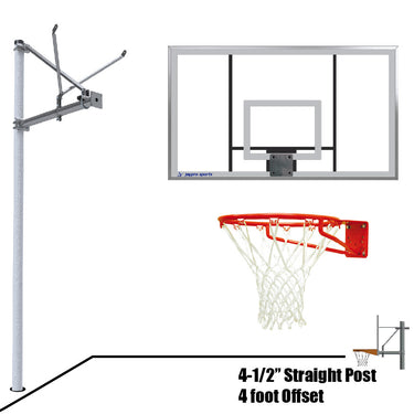 Basketball System - Straight Post (4-1/2 in. Pole with 4 ft. Offset) - 72 in. Acrylic Backboard - Super Goal